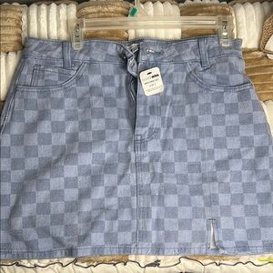 Fashion Nova Blue Checkered Denim Skirt
